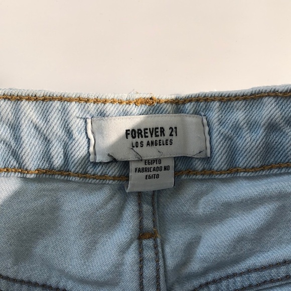 FOREVER 21 RIPPED LIGHT WASH HIGH WAISTED SHORTS - Picture 2 of 3